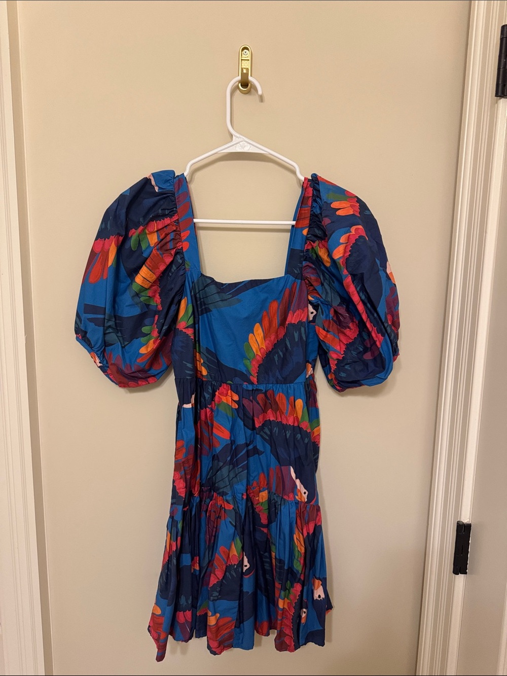 Farm Rio XS Puff-Sleeve Floral Tiered Mini Dress